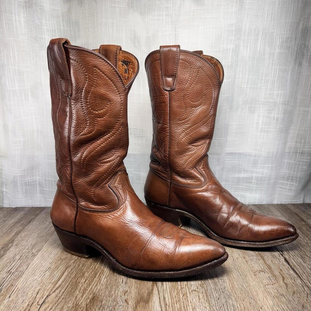 Vintage Stewart Fine Handmade‎ Western Cowboy Boots Men 10D Brown Leather USA